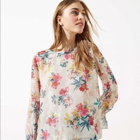 LOFT Floral Shimmer Blouse. Size Small - Picture 3 of 13